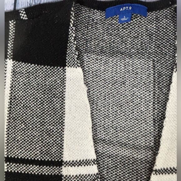 APT 9 Black Cream Buffalo Plaid Open Front Casual Cozy Comfy Cardigan Sweater L - Picture 6 of 8